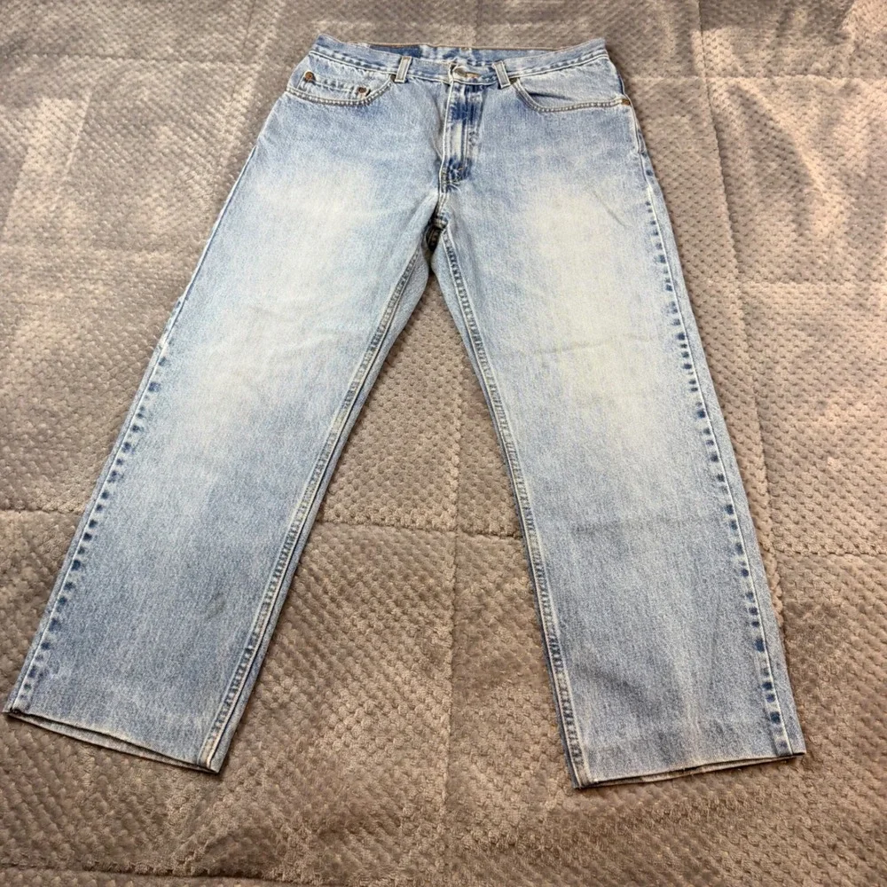 Levis 505 Mens Regular Fit Straight Leg Jeans Light Wash Blue 33x30 Denim Hemmed